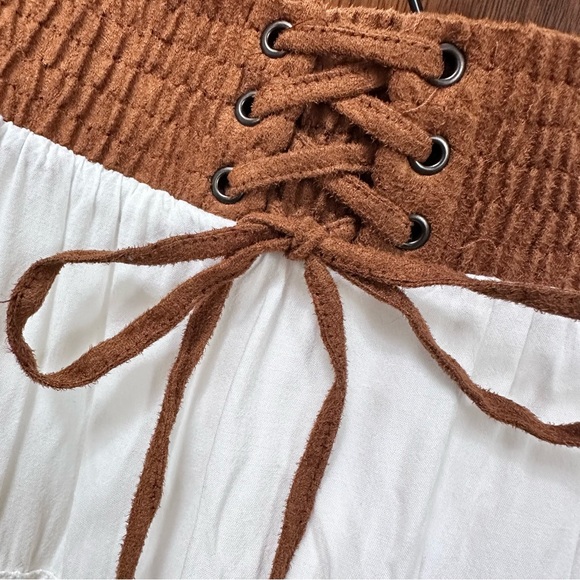 Lapis White Lace Maxi Skirt with Brown Waistband - Picture 4 of 15